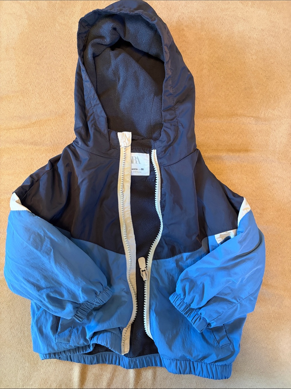 Zara Navy and Bright Blue Hooded Windbreaker Jacket